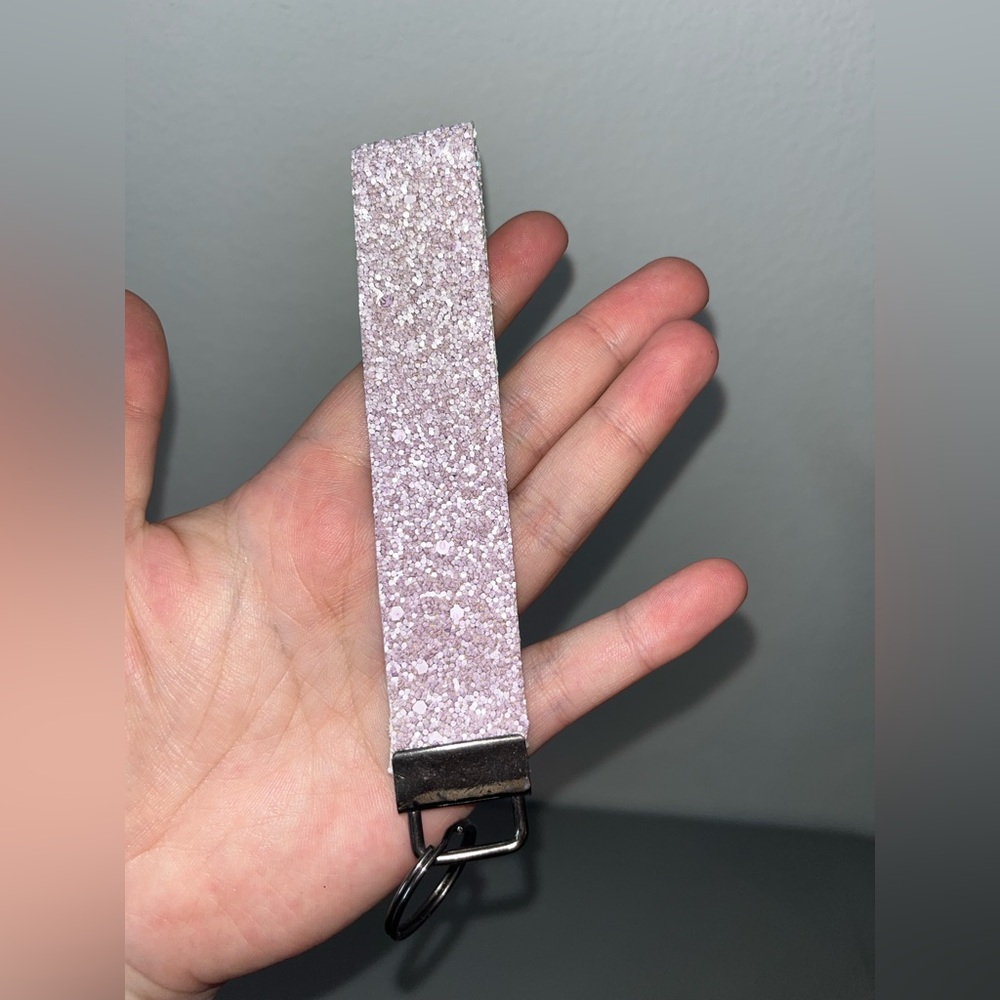 Handmade Lilac Chunky Sparkle Glitter Canvas Faux Leather  Keychain Keyfob Wrist